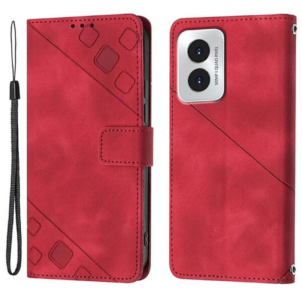 PT005 YB Imprinting Series-6 For Motorola Moto G Play (2024) 4G Case Wallet Stand Phone Cover - Red