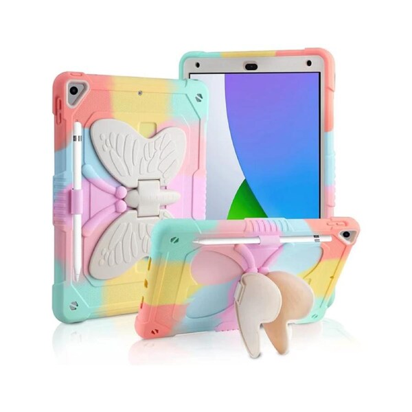 For Apple iPad 9th Gen Butterfly Shockproof Survivor Case Cover - Pink Rainbow