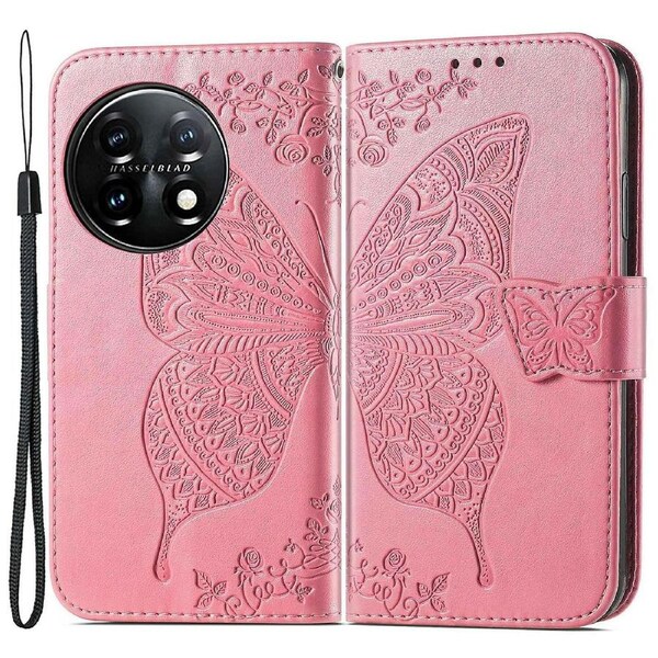 For OnePlus 11 5G PU Leather Shockproof Phone Case Imprinted Butterfly Flip Stand Wallet Cover