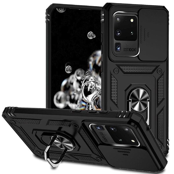 Phone Case for Samsung Galaxy S20 Ultra,Metal Ring Kickstand Cover with Slide Camera Protection