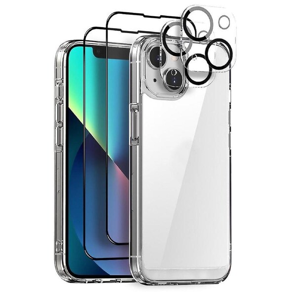 For iPhone 13 NORTHJO 5 in 1 Clear Phone Case with 2pcs Screen Film + 2pcs Rear Lens Film