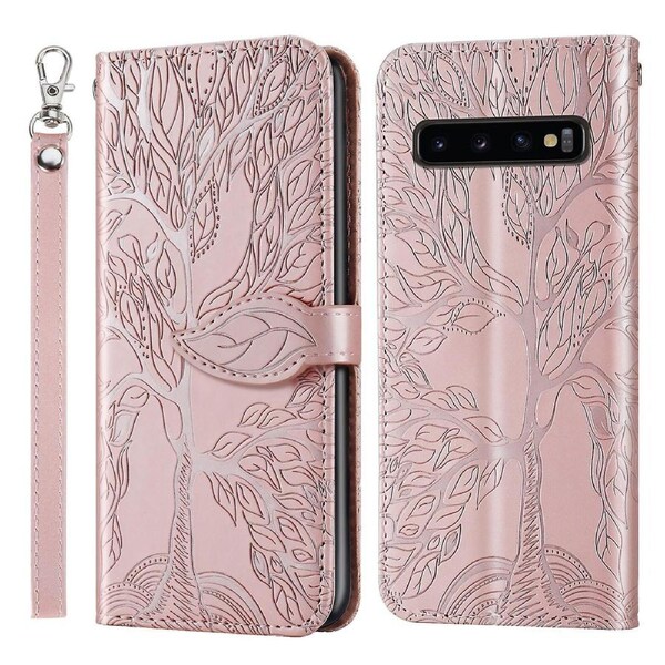 For Samsung Galaxy S10 Wallet Case,2 Credit Card Slot ID Card Holder,PU Leather Flip Case with Strap - Rose Gold