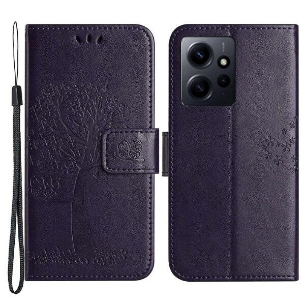 For Xiaomi Redmi Note 12 4G Owl Tree Imprinted Pattern Phone Wallet Case Stand Phone Cover