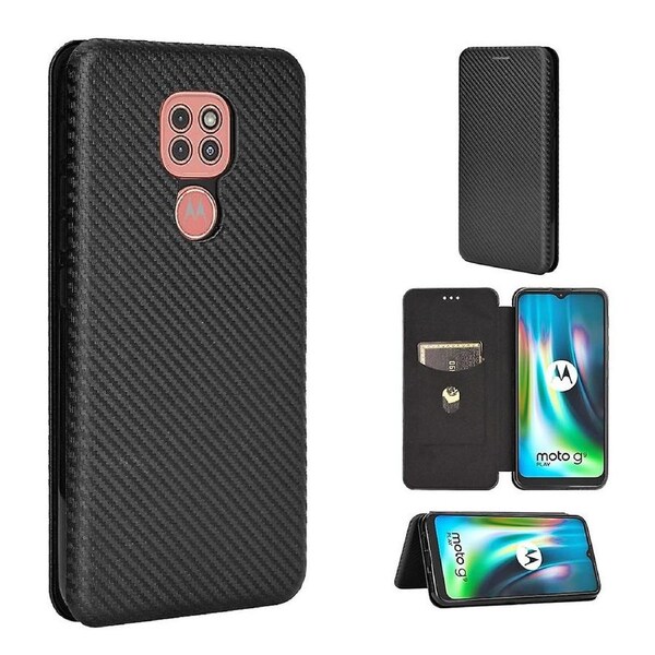 Carbon Fiber Skin Auto-absorbed Leather Cover for Motorola Moto G9 (India)/Moto G9 Play