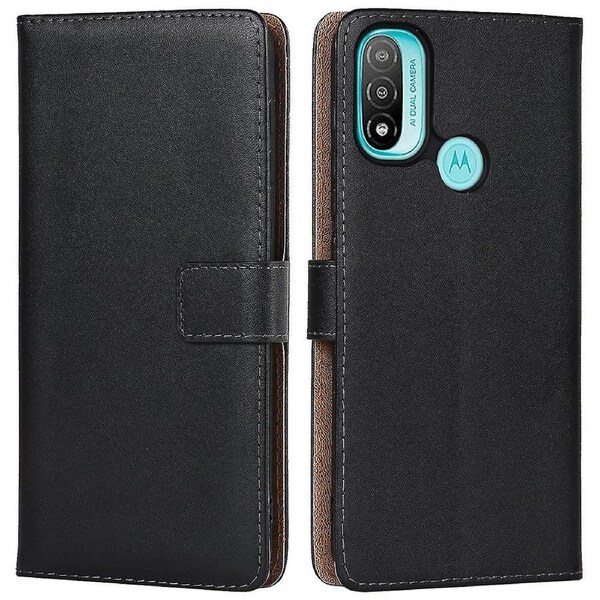 For Motorola Moto E20 Genuine Leather Shockproof Stand Phone Case with Wallet Function