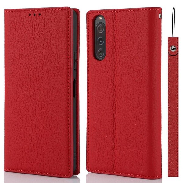 Flip Cover for Sony Xperia 10 V Genuine Cow Leather Phone Case Stand Wallet with Strap