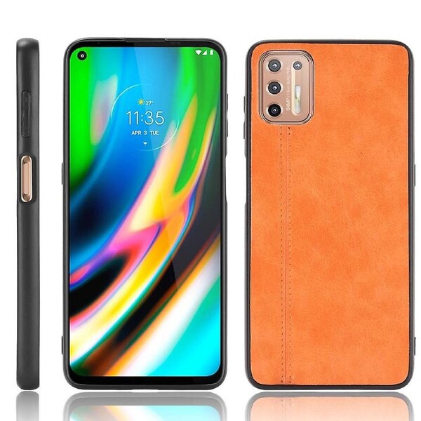 PU Leather Coated PC + TPU Hybrid Mobile Phone Case for Motorola Moto G9 Plus