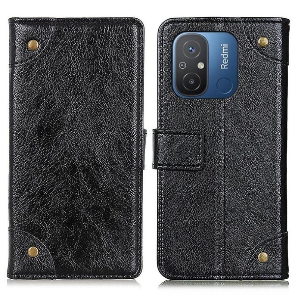 Phone Case For Xiaomi Redmi 11A 4G/12C 4G,Brass Button Decor Leather Phone Cover Stand Wallet
