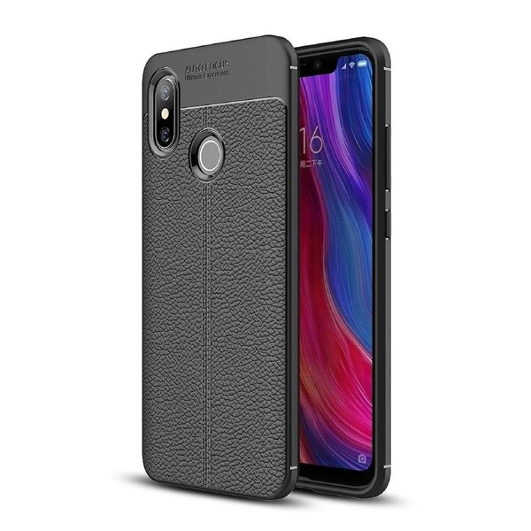 Black - Litchi Skin TPU Mobile Phone Casing for Xiaomi Mi 8 (6.21-inch)