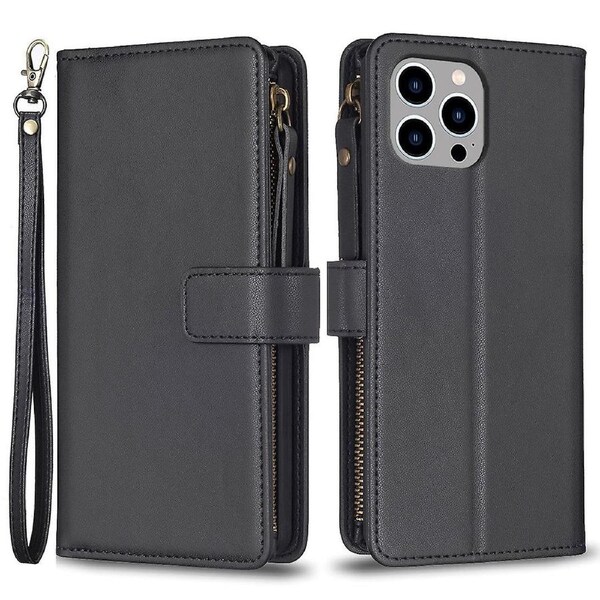 BF Style-19 for iPhone 14 Pro Max Wallet PU Leather Case Zipper Pocket Stand Mobile Phone Cover
