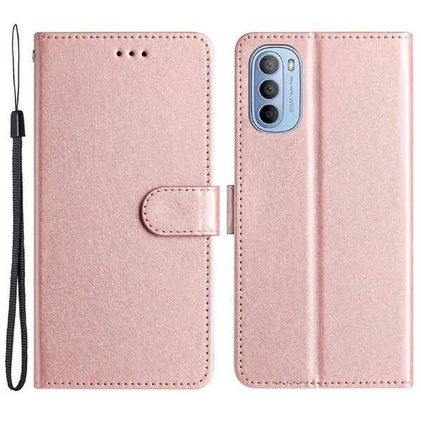 Silk Texture Flip Phone Case For Motorola Moto G52 4G/G82 5G,Wallet Stand Cover with Hand Strap