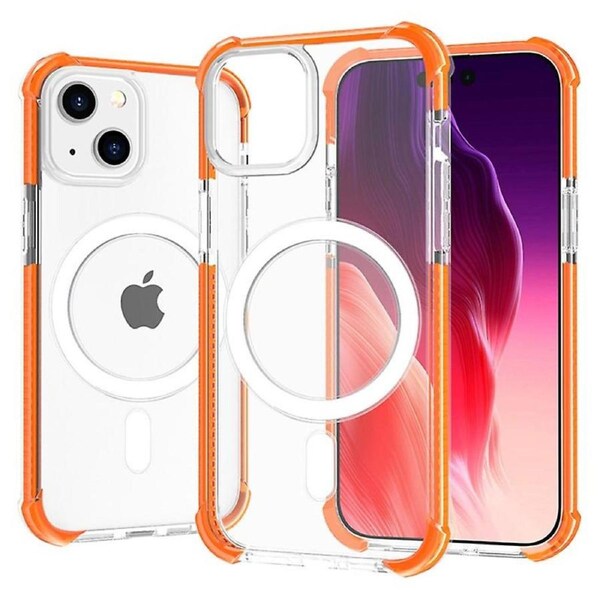 For iPhone 15 Plus Compatible with MagSafe Clear Phone Case Four Corners Anti-drop Acrylic+TPU Cover
