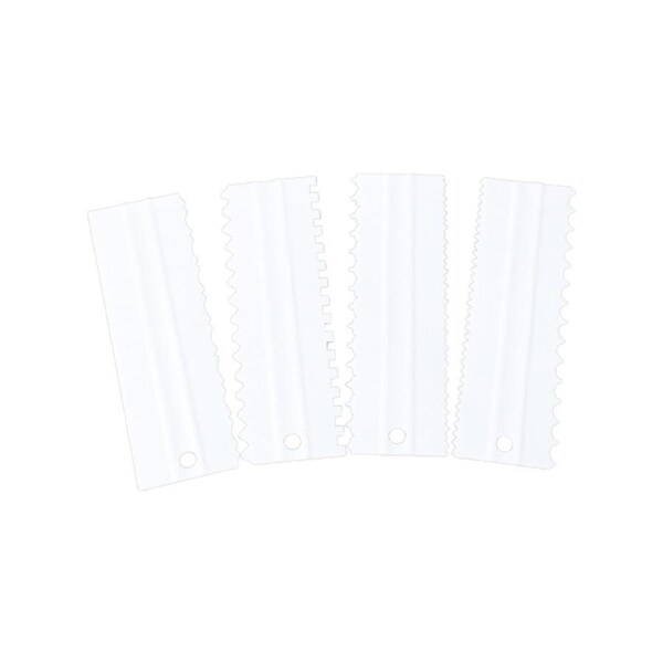 4Pcs/Set Cake Scraper Set Non-slip Comfortable Grip Plastic Buttercream Cake Scraper Comb Baking Tool White