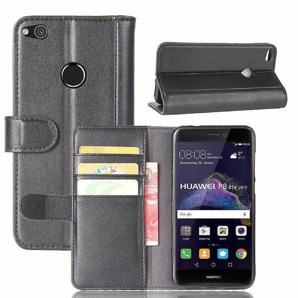 Genuine Split Leather Card Holder Stand Phone Cover for Huawei P8 Lite (2017)/Honor 8 Lite