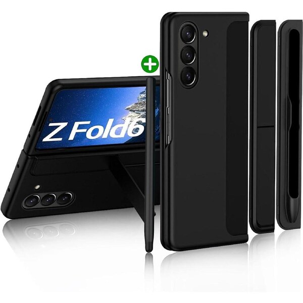 For Samsung Galaxy Z Fold 6 Case with S Pen, Replaceable S Pen Holder & Kickstand Matte PC Shockproof Full-Body Rugged Case