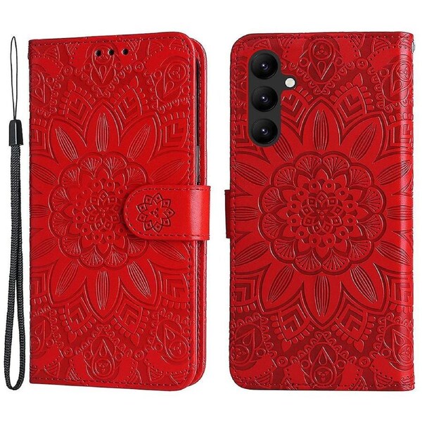 Leather Phone Case for Samsung Galaxy A24 4G,Stand Wallet Sunflower Imprinted Cover with Hand Strap