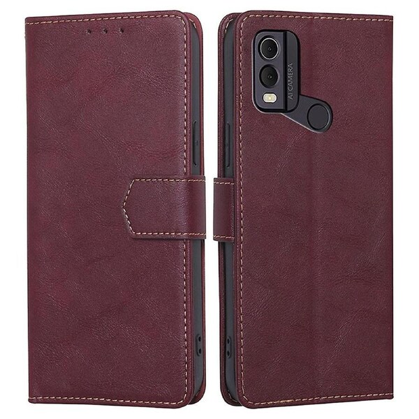 For Nokia C22 Cowhide Texture RFID Blocking Stand Phone Wallet Case PU Leather Phone Cover