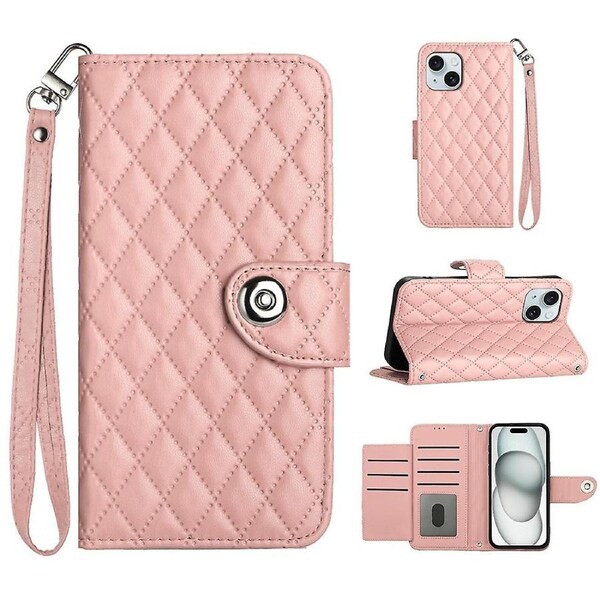 YB Imprinting Series-8 for iPhone 15 Case Rhombus Leather Cover with 7 Card Slots