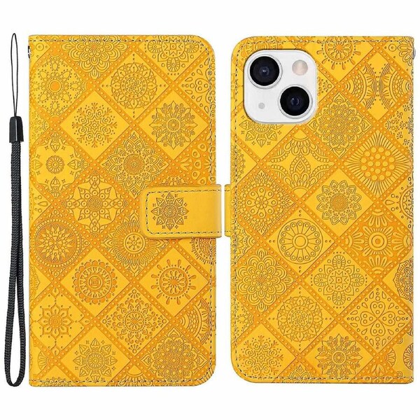 Leather Wallet Case for iPhone 15 ,Imprinted Flower Shockproof Phone Stand Cover