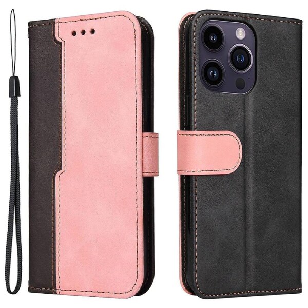 Stand Wallet Shell for iPhone 15 Pro Max Business Style Phone Case Dual-color Splicing Cover