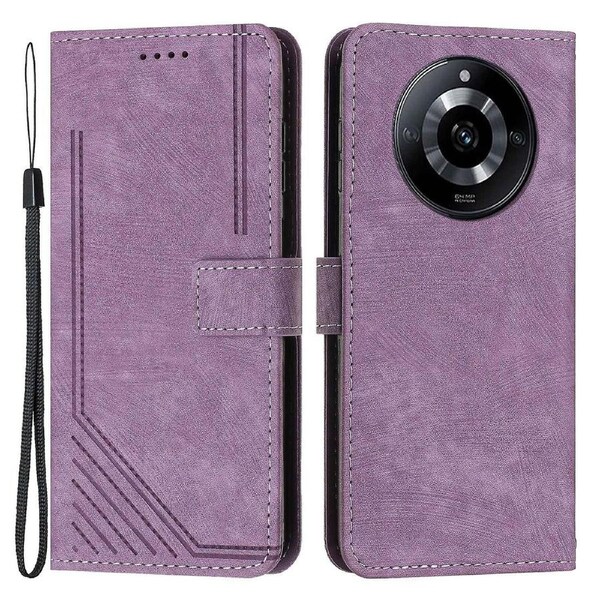 For Realme 11 Pro+ 5G/11 Pro 5G Stand Wallet Leather Case Imprinted Lines Skin-touch Phone Cover