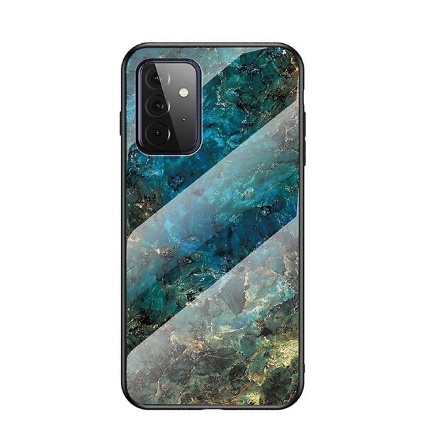Tempered Glass Back Panel + TPU Frame Marbling Pattern Cell Phone Cover for Samsung Galaxy A72 4G/5G