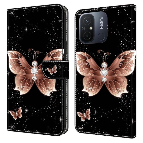 Leather Phone Case for Xiaomi Poco C55 4Gmi 11A 4G/12C 4G,3D Stand Wallet Cover Diamond Butterfly