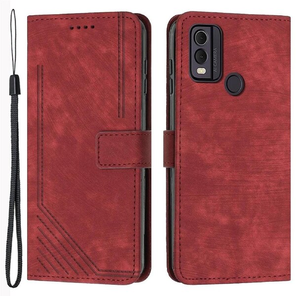 For Nokia C22 PU Leather Flip Case Skin-touch Stand Imprinted Lines Wallet Anti-drop Phone Cover