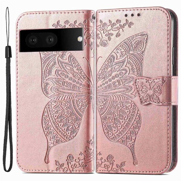 For Google Pixel 7 5G Stand Wallet Case Imprinted Butterfly Pattern Phone Drop-proof Cover
