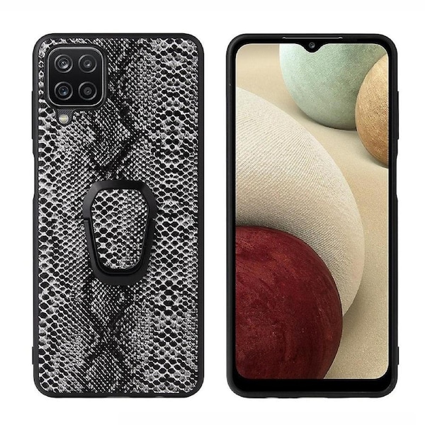 PU Leather Coated TPU Design Ring-Shape KickDesign Phone Cover Shell for Samsung Galaxy A12 - Snake