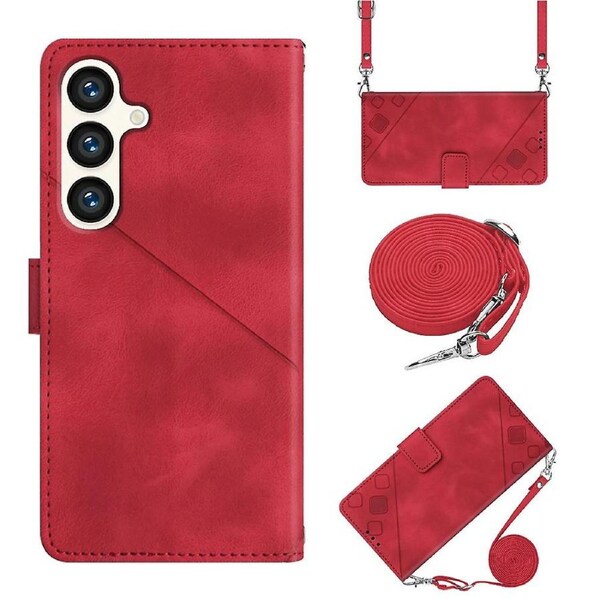 PT005 YB Imprinting Series-7 for Samsung Galaxy S24 Crossbody Leather Case Phone Wallet Cover