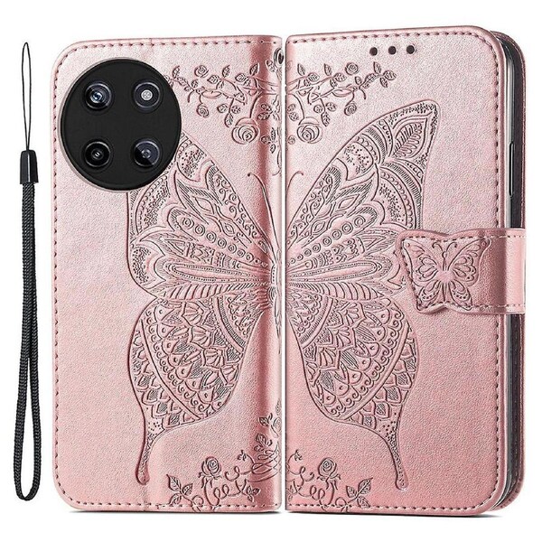 For Realme 11 4G (159.9x73.3x7.95mm) Wallet Case Butterfly Imprinted Leather Phone Cover