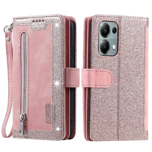 For Xiaomi Redmi Note 13 Pro 4G/Poco M6 Pro 4G Case Zipper Leather Cover with 9 Card Slots