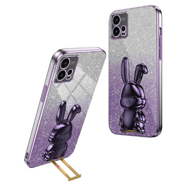 For Motorola Moto G72 4G Kickstand Case Cartoon Rabbit PC+TPU Smart Phone Cover