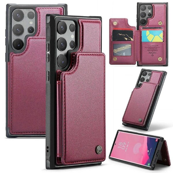 CASEME C22 Series For Samsung Galaxy S24 Ultra Cell Phone Case Glossy RFID Blocking 5 Card Slots Cov