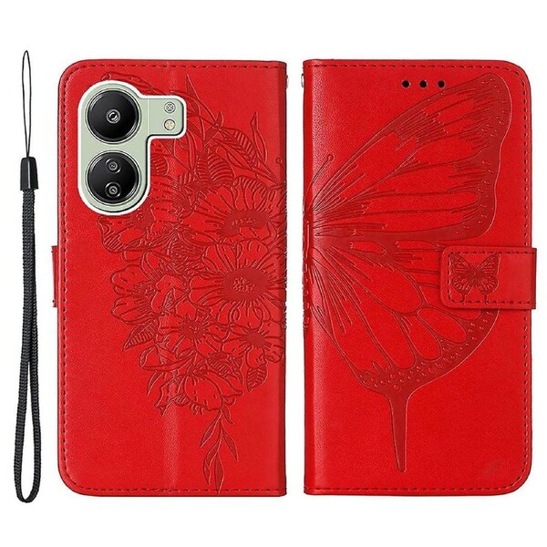 YB Imprinting Series-4 For Xiaomi Redmi 13C 4G/Poco C65 4G Case Butterfly Leather Cover with Strap