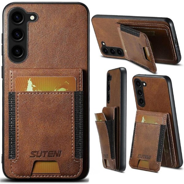 SUTENI H03 For Samsung Galaxy S23+ Phone Case Drop Protection Cover with Card Holder - Brown
