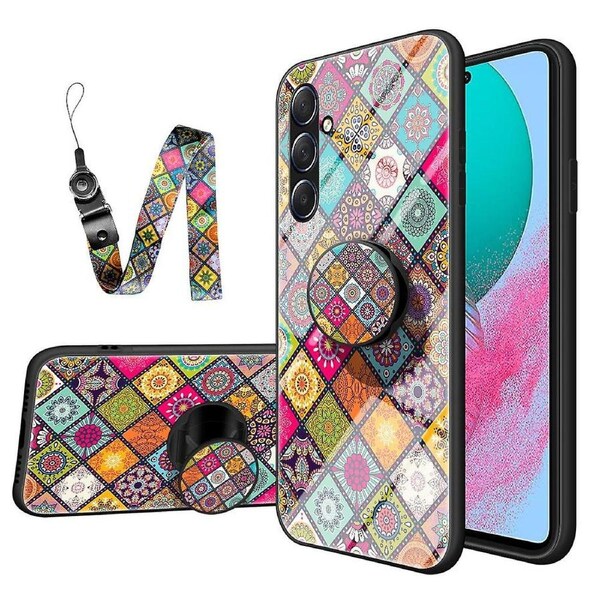 Flower Pattern Phone Case for Samsung Galaxy M54 5G/F54 5G PC+TPU+Tempered Glass Kickstand Cover