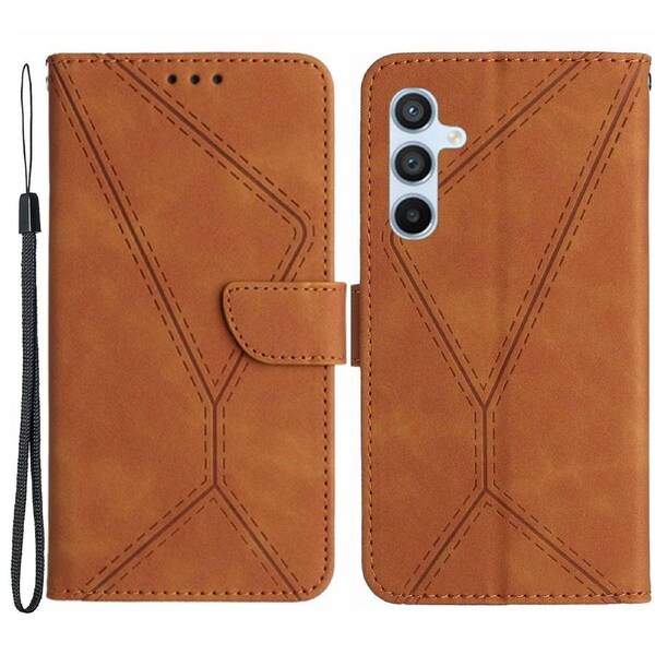 HT05 For Samsung Galaxy M14 5G Imprinted Line Phone Cose PU Leather Wallet Stand Cover