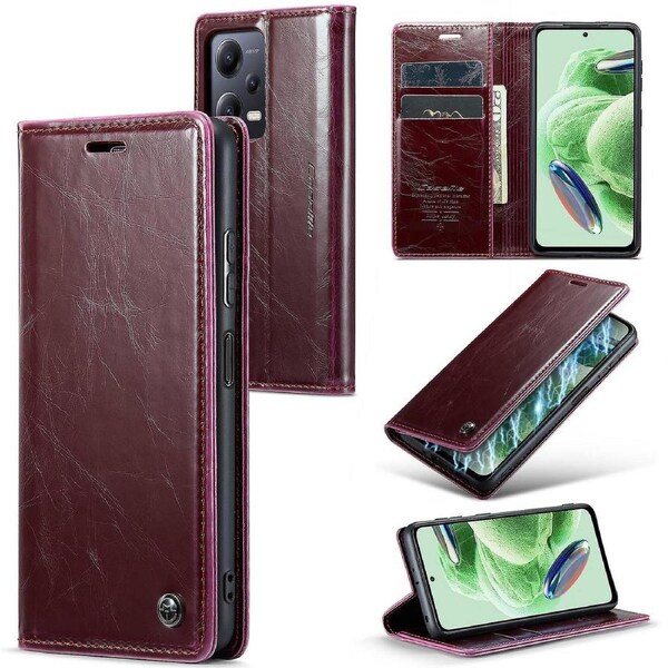 For Xiaomi Redmi Note 12 5G (Global)/(India)/(China)/Poco X5 5G Wallet Stand Cover Waxy Texture Phon