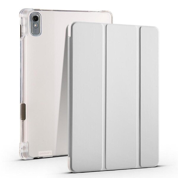 For Lenovo Tab P11 Gen 2 Transparent Pen Tray Tri-Fold Leather Case Space Gray