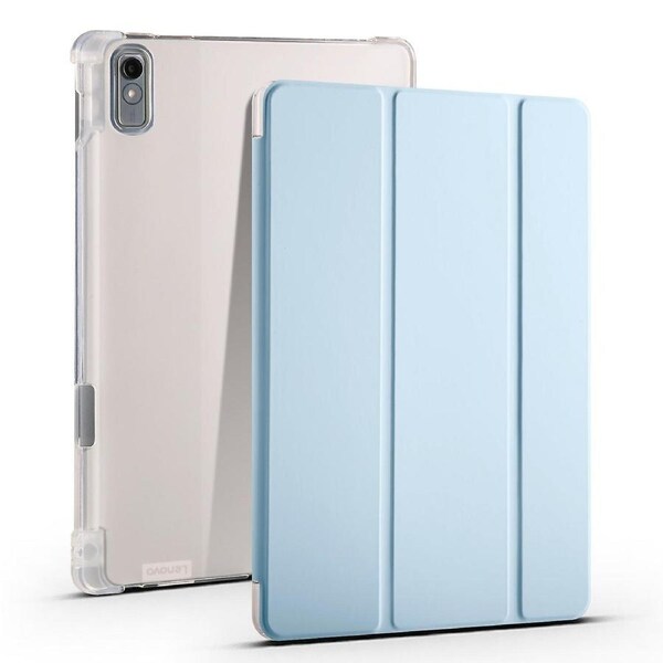 For Lenovo Tab P11 Gen 2 Transparent Pen Tray Tri-Fold Leather Case White Ice Blue