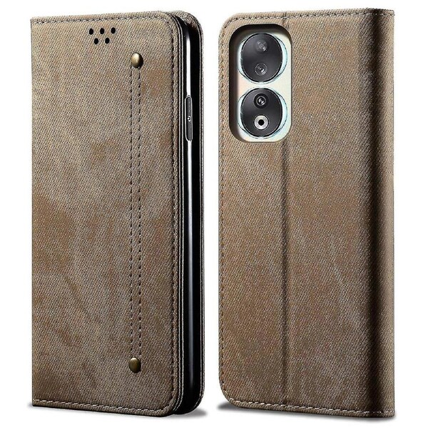 Compatible Honor 90 Leather Flip Phone Case Jeans Cloth Texture Wallet Stand Cover-m