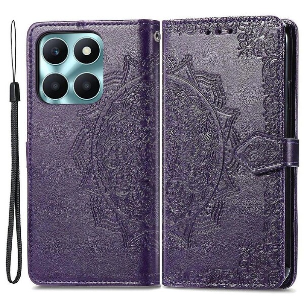 For Honor X6a 4G Case Card Slots Wallet Phone Cover Embossed Mandala Flower