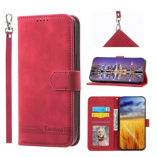 For iPhone 12 Case, Leather Wallet Flip Case With Strap