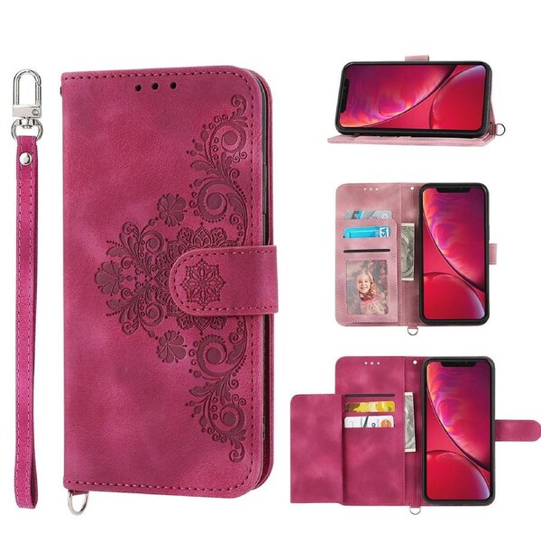 For iPhone 12 Pro Case, Leather Wallet Flip Case With Strap