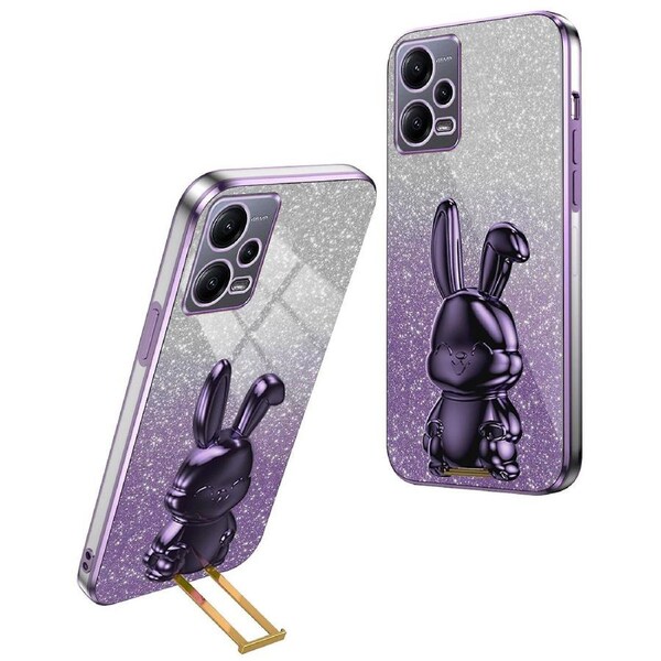 For Xiaomi Redmi Note 12 5G (Global) Phone Case Cute Rabbit Pull-out Kickstand PC+TPU Cover