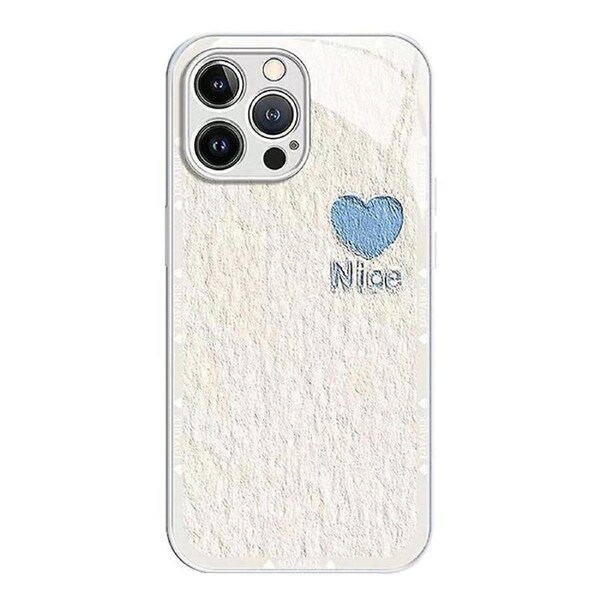 For iPhone 14 Pro Tempered Glass+TPU Phone Cover Metal Paint Heart Decor Oil Painting Phone Case