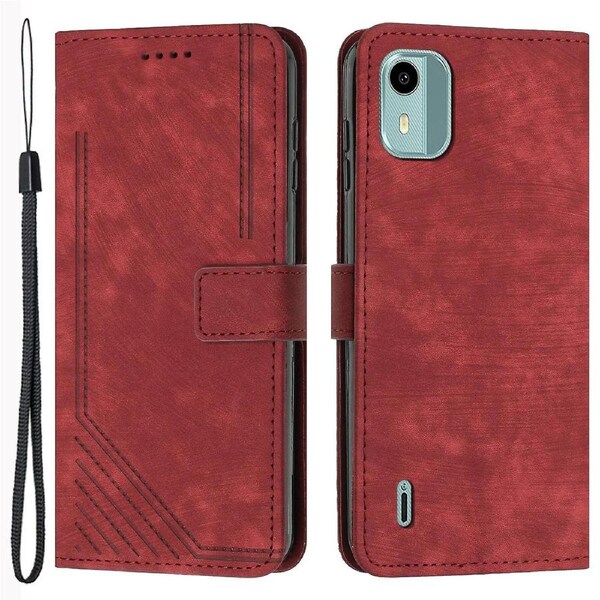 Flip Case for Nokia C12 4G/C12 Pro/C12 Plus Skin-touch Stand Imprinted Lines Wallet Phone Cover