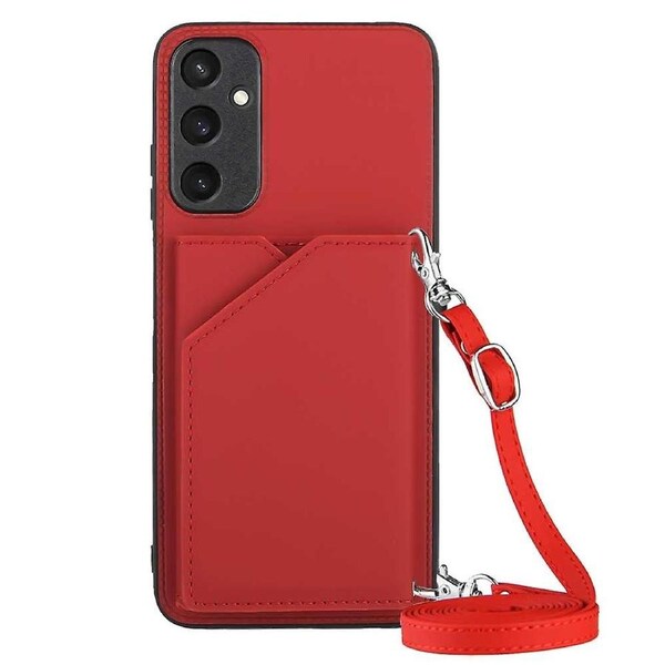 For Samsung Galaxy A05s 4G Case Leather+TPU Phone Cover with Card Slot and Shoulder Strap